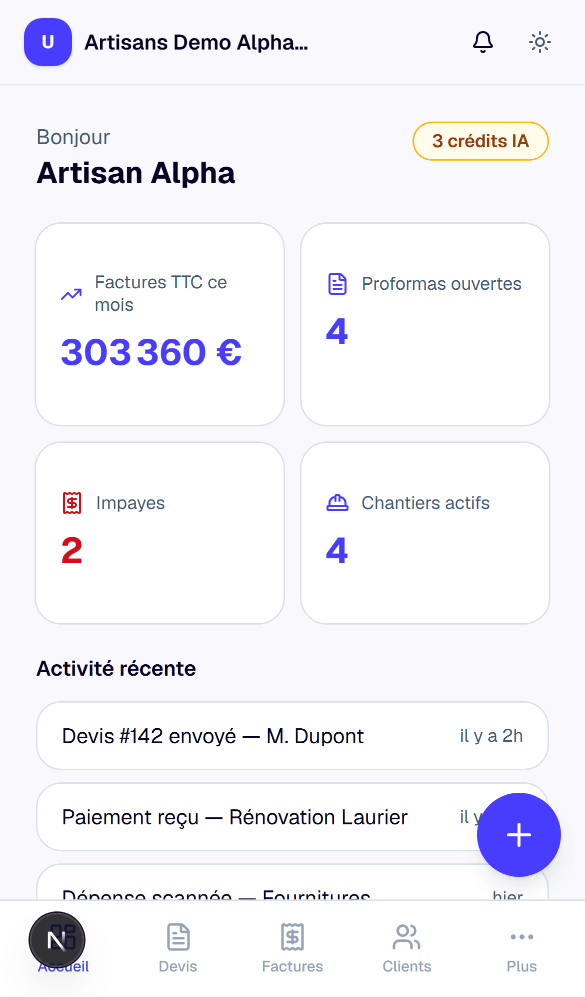 Tableau de bord Q-BAT sur mobile